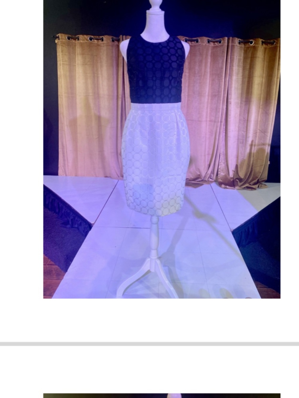 Two-Tone Textured Sheath Skirt - Black Top White Skirt